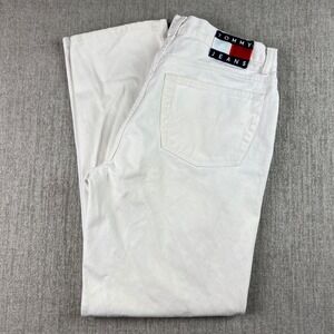 Y2K Tommy Hilfiger Jeans Men's 34x34 Cream White Straight Leg Denim Pants Baggy